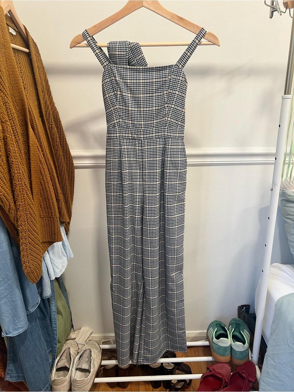 Abercrombie & Fitch Black and White Check Maxi Jumpsuit